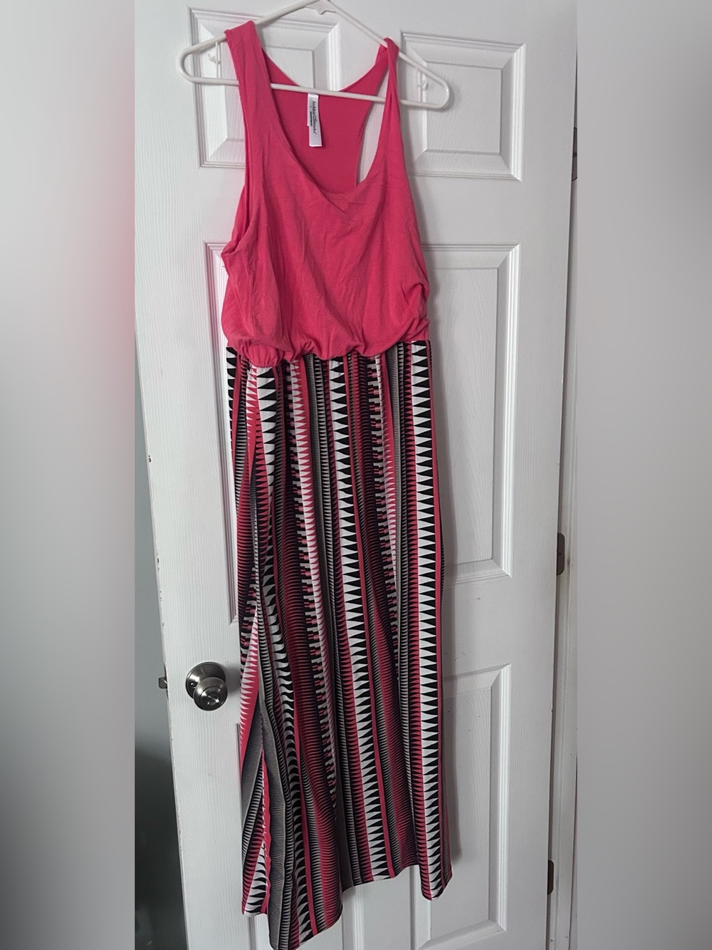 Bobbie Brooks Pink Tank Top Maxi Dress with Geometric Stripe Skirt